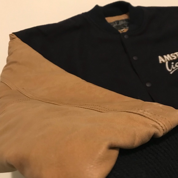 Vtg Amstel light Wool & Leather jacket bomber Sz M - Picture 4 of 8